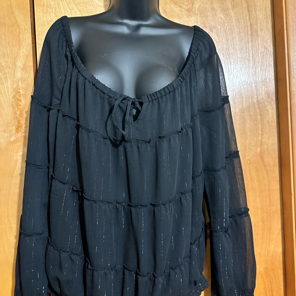 White House Black Market Black Sheer Blouse